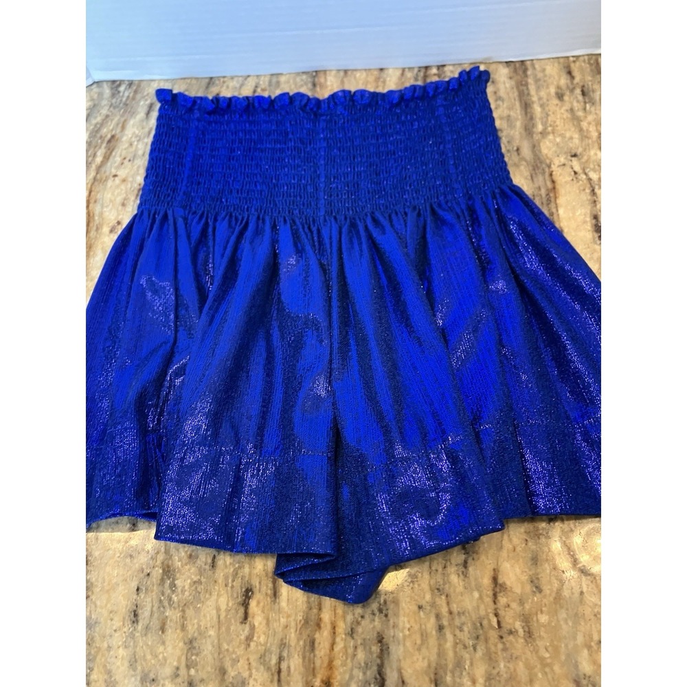 Queen of Sparkles Royal Blue Swing Shimmer Shorts high waist smocked Flowy Small